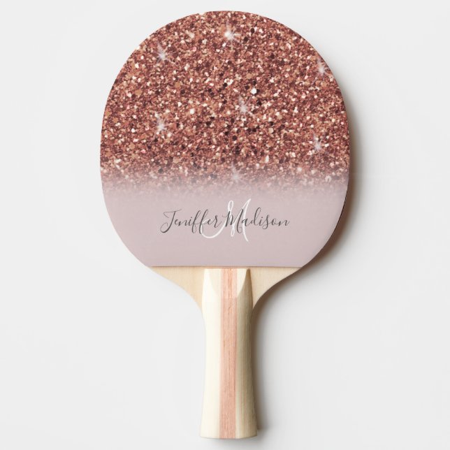 Rose gold glitter Personalized Name                Ping Pong Paddle (Front)