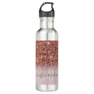 Rose gold glitter Personalized Name                Stainless Steel Water Bottle