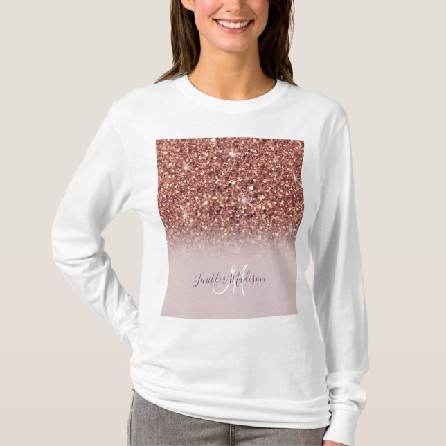 Rose gold glitter Personalized Name                T-Shirt (Front)