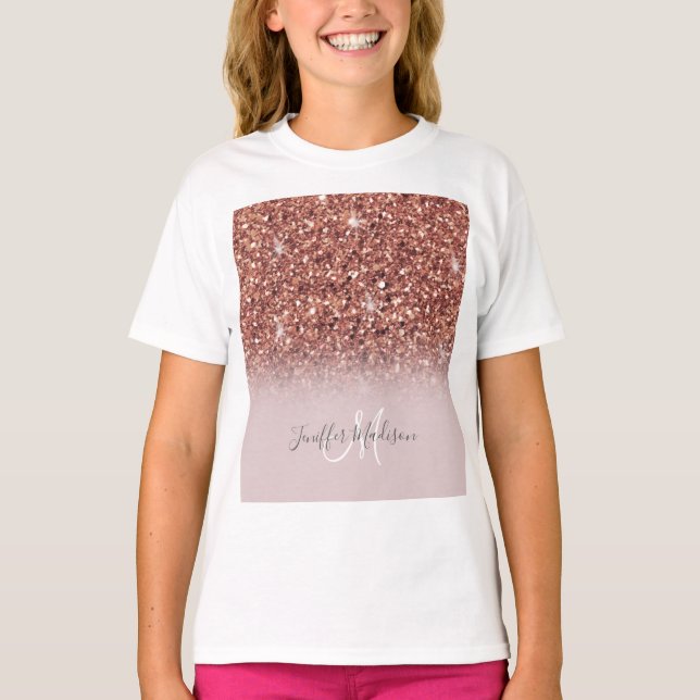 Rose gold glitter Personalized Name                T-Shirt (Front)