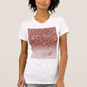 3dRose Lens Art by Florene Monograms Image of Q Gold Script On Pink with Gold Glitter T-Shirts 