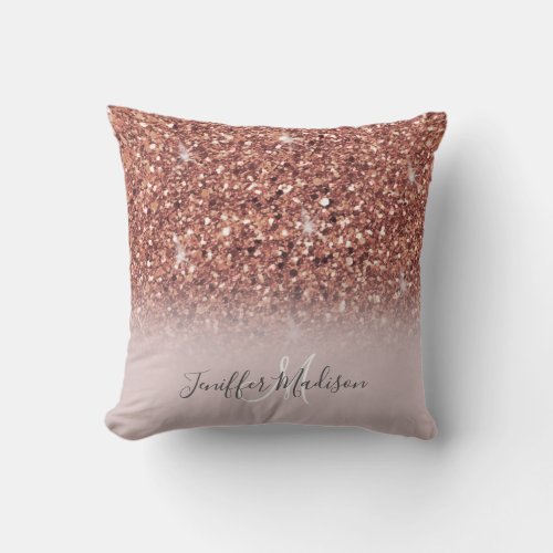 Rose gold glitter Personalized Name                Throw Pillow