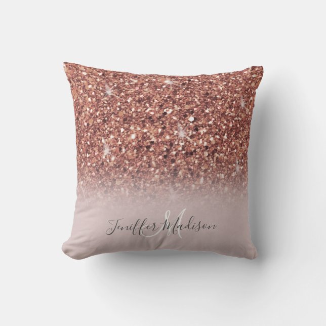 Rose gold glitter Personalized Name                Throw Pillow (Front)