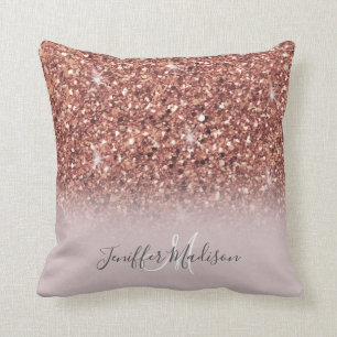 Rose gold glitter Personalized Name                Throw Pillow