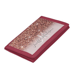 Rose gold glitter Personalized Name Tri-fold Wallet