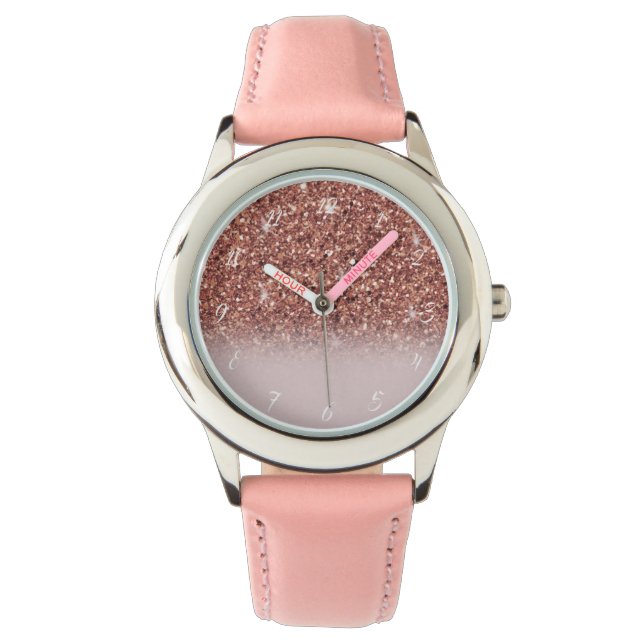 Rose gold glitter Personalized Name                Watch (Front)