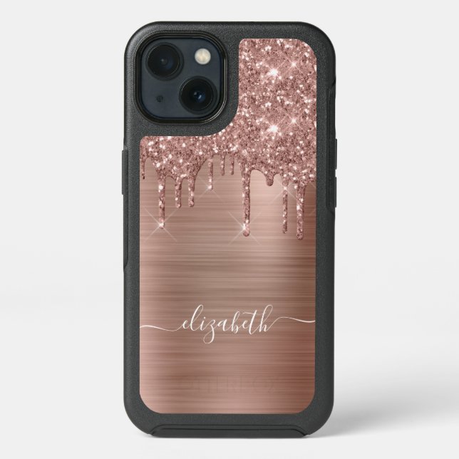 Rose Gold Glitter Personalized Otterbox iPhone Case (Back)