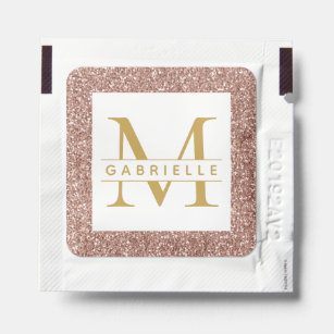 Rose Gold Glitter Personalized Pink Monogram Hand Sanitizer Packet