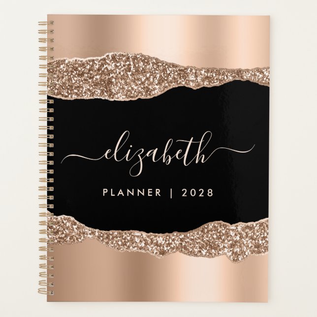 Rose Gold Glitter Personalized Planner (Front)
