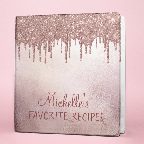 Rose Gold Glitter  Personalized Recipe CookBook 3 Ring Binder
