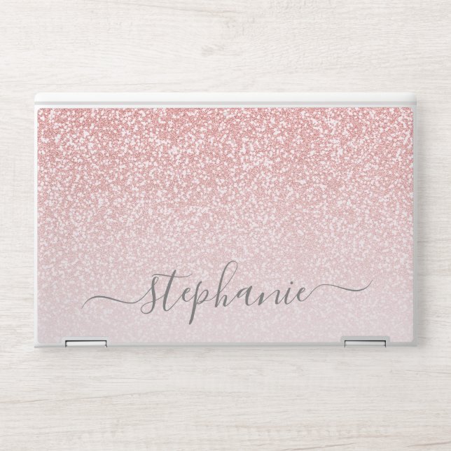 Rose Gold Glitter Personalized Script Name HP Laptop Skin (Front)