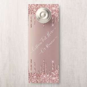 Rose Gold Glitter Personalized Text Door Hanger