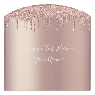 Rose Gold Glitter Personalized Text Name Door Sign