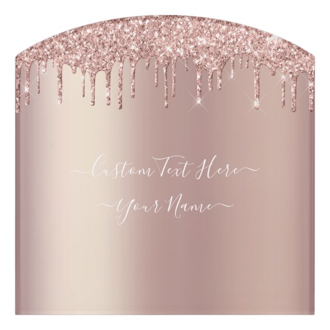 Rose Gold Glitter Personalized Text Name Door Sign (Contour Front)