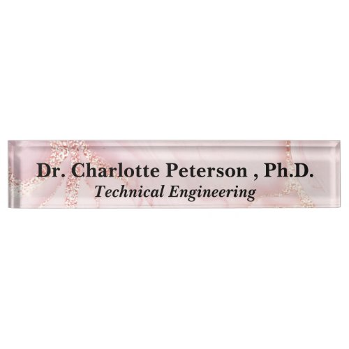 Rose Gold Glitter PhD or Doctorate Desk Name Plate