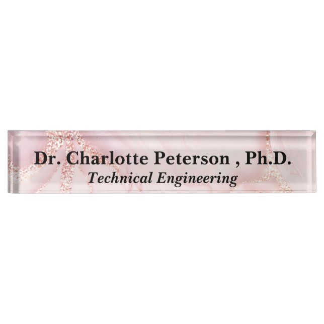 Rose Gold Glitter PhD or Doctorate Desk Name Plate (Front)