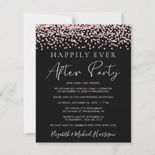Rose Gold Glitter Photo Black Reception Invite