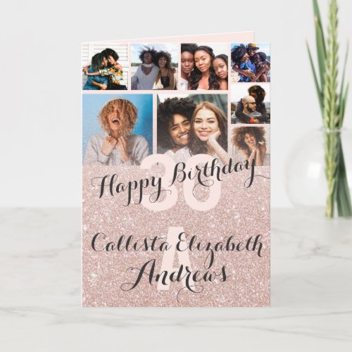 Rose Gold Glitter Photo Collage Happy Birthday