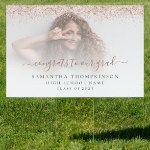 Rose Gold Glitter Photo Congrats 2024 Graduation Sign