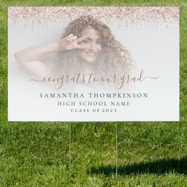 Rose Gold Glitter Photo Congrats 2024 Graduation Sign (Insitu)