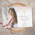 Rose Gold Glitter Photo First Holy Communion Thank You Card<br><div class="desc">Rose gold glitter first holy communion photo thank you card. Personalize with your special photo and thank you message in chic lettering on this modern elegant design. Designed by Thisisnotme©</div>