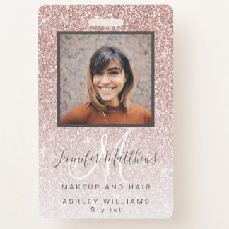 Rose Gold Glitter Photo Makeup Hair Salon Badge