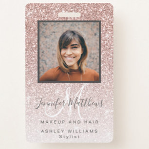 Rose Gold Glitter Photo Makeup Hair Salon Badge