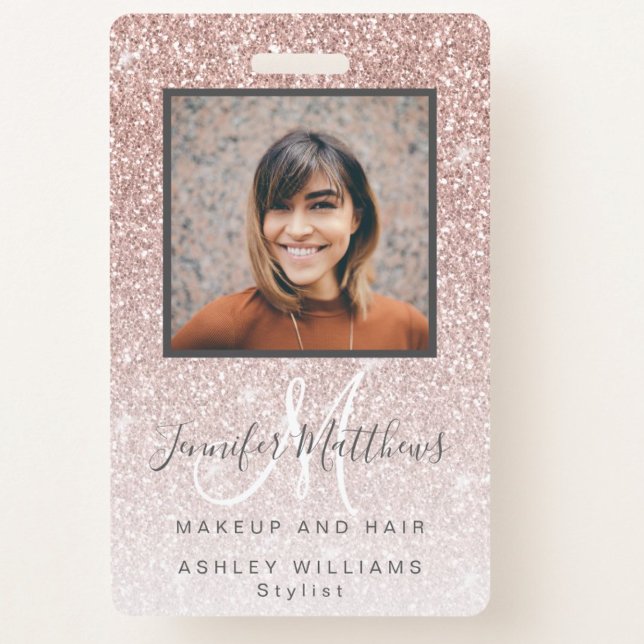 Rose Gold Glitter Photo Makeup Hair Salon Badge (Creator Uploaded)