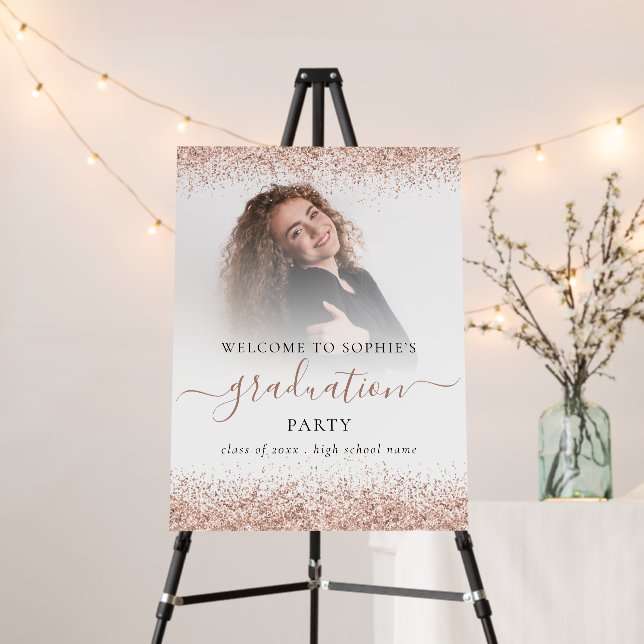 Rose Gold Glitter Photo Overlay Welcome Graduation Foam Board (In Situ (Stand))