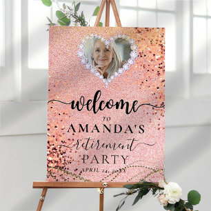 Rose Gold Glitter Photo Retirement Welcome Sign