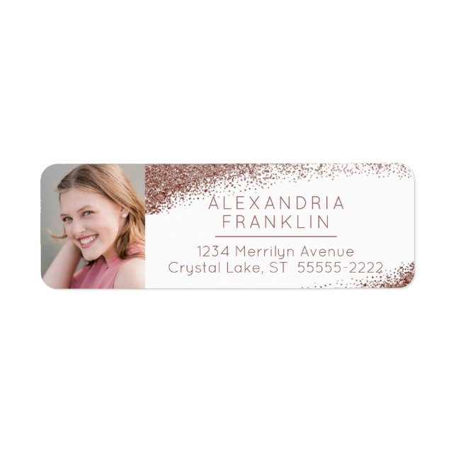 Rose Gold Glitter Photo Return Address Label (Front)