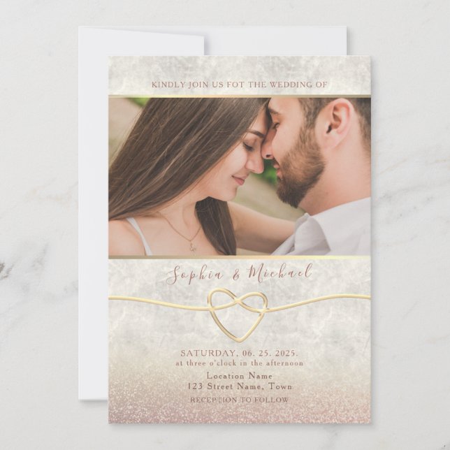 Rose Gold Glitter Photo Wedding Invitation (Front)
