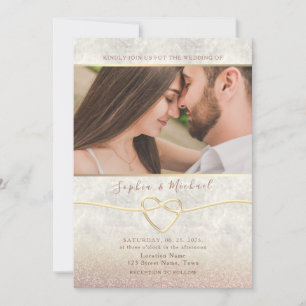 Rose Gold Glitter Photo Wedding Invitation