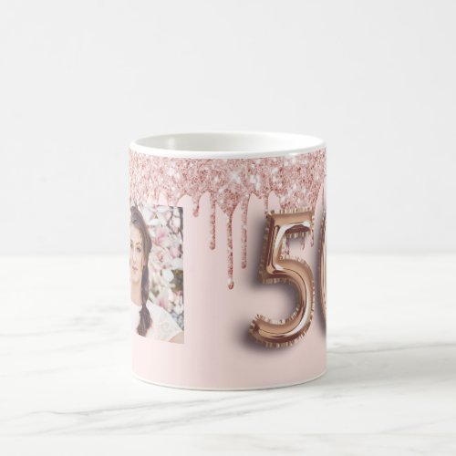 Rose gold glitter pink 50th birthday coffee mug