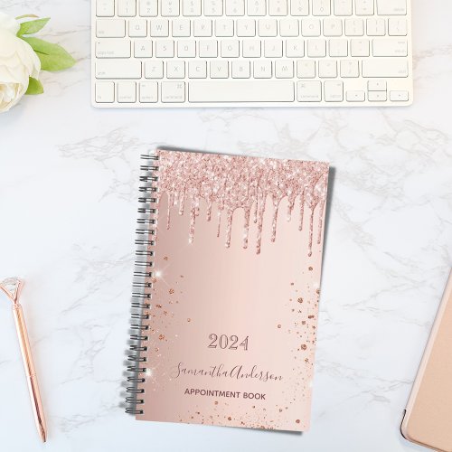 Rose gold glitter pink appointments name 2025 planner