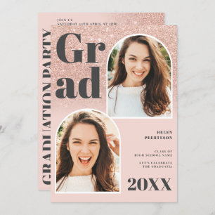 Rose gold glitter pink arch 3 photos graduation invitation
