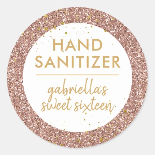 Rose Gold Glitter Pink Birthday Hand Sanitizer Classic Round Sticker