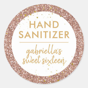 Rose Gold Glitter Pink Birthday Hand Sanitizer Classic Round Sticker