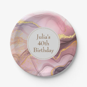 Rose Gold glitter pink birthday Paper Plates