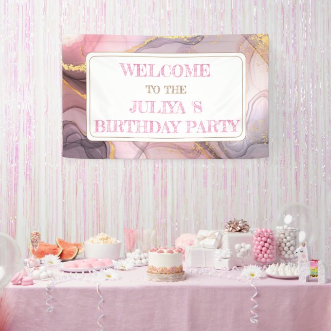 Rose Gold glitter pink  birthday welcome Banner (Party)