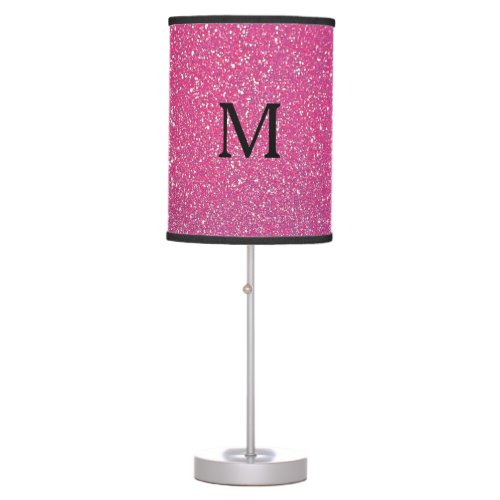 Rose Gold Glitter Pink Black Monogram Initials Table Lamp