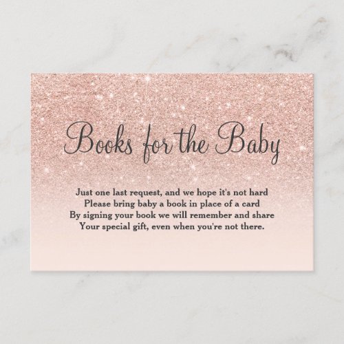 Rose gold glitter pink bring a book baby shower enclosure card