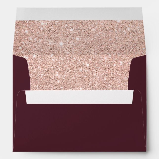 Rose gold glitter pink burgundy wedding address envelope (Back (Bottom))