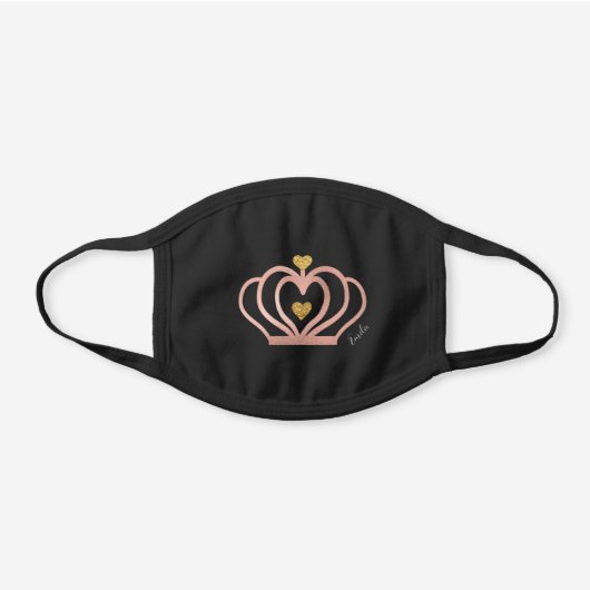 Rose Gold Glitter Pink Cute Custom Sparkle Crown Black Cotton Face Mask (Front)