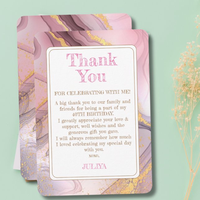 Rose Gold glitter pink girly birthday  Thank You Card (Creator Uploaded)