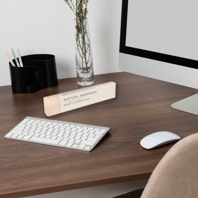 Rose gold glitter pink girly elegant modern chic desk name plate (Creator Uploaded)