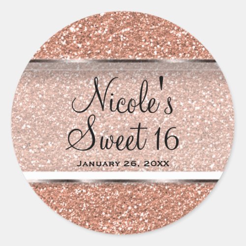 Rose Gold Glitter Pink Glam Wedding Party Favor Classic Round Sticker