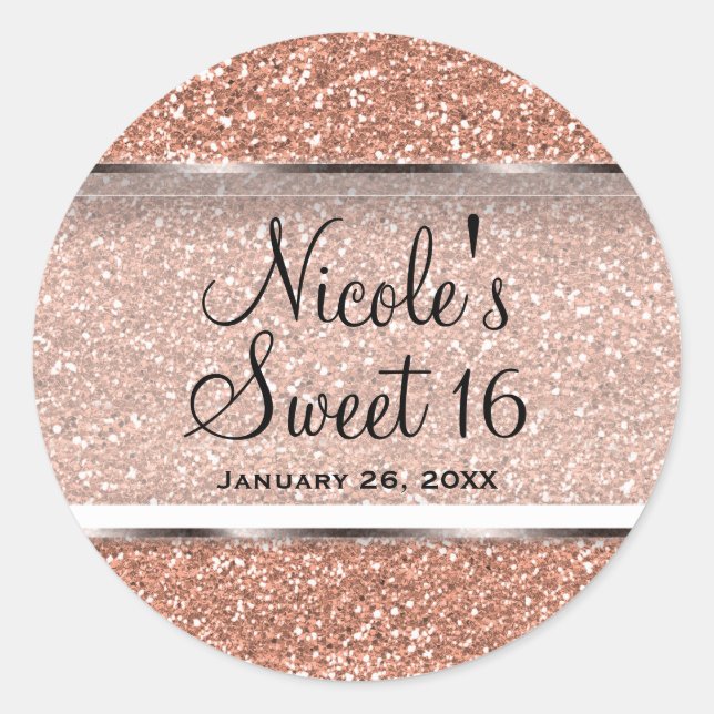 Rose Gold Glitter Pink Glam Wedding Party Favor Classic Round Sticker (Front)