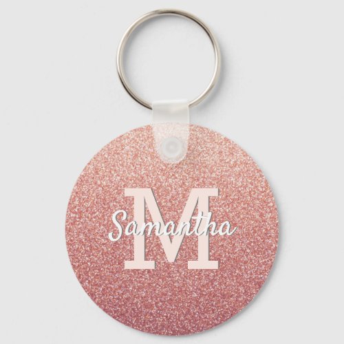 Rose gold glitter pink gradient monogram keychain