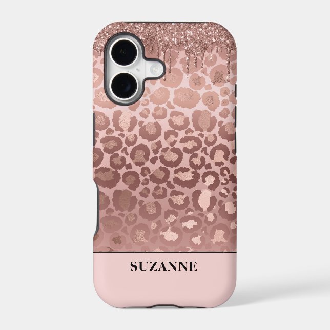 Rose Gold Glitter Pink Leopard Pattern Monogram Ca Iphone Case (Back)
